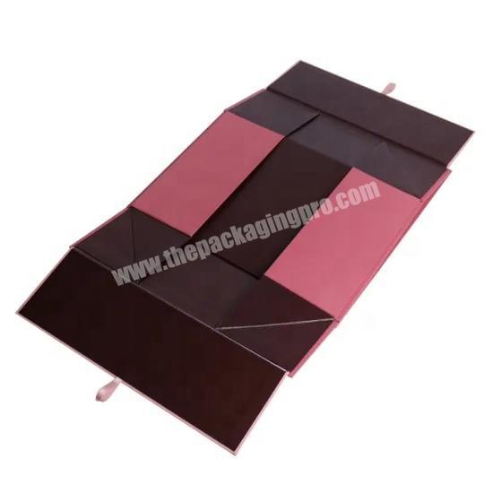 Luxury Flat Pack Cardboard Paper Purple Box Ribbon Closures Book Shaped Packaging Gift Boxes With Magnetic Lid