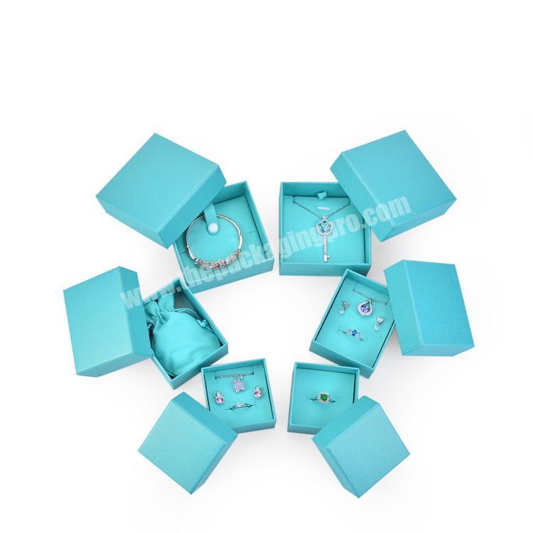 Kexin in stock Luxury light blue Cardboard Paper Bracelet Necklace Jewelry Boxes Packaging with flannelette bag