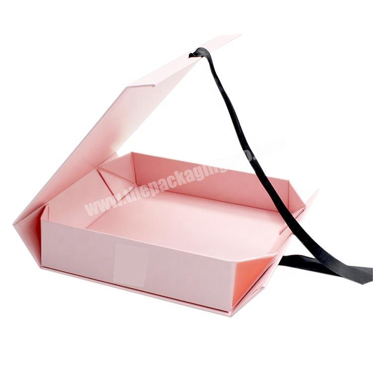 Kexin wholesale custom paper pink gift folding box with ribbon packaging box printing logo