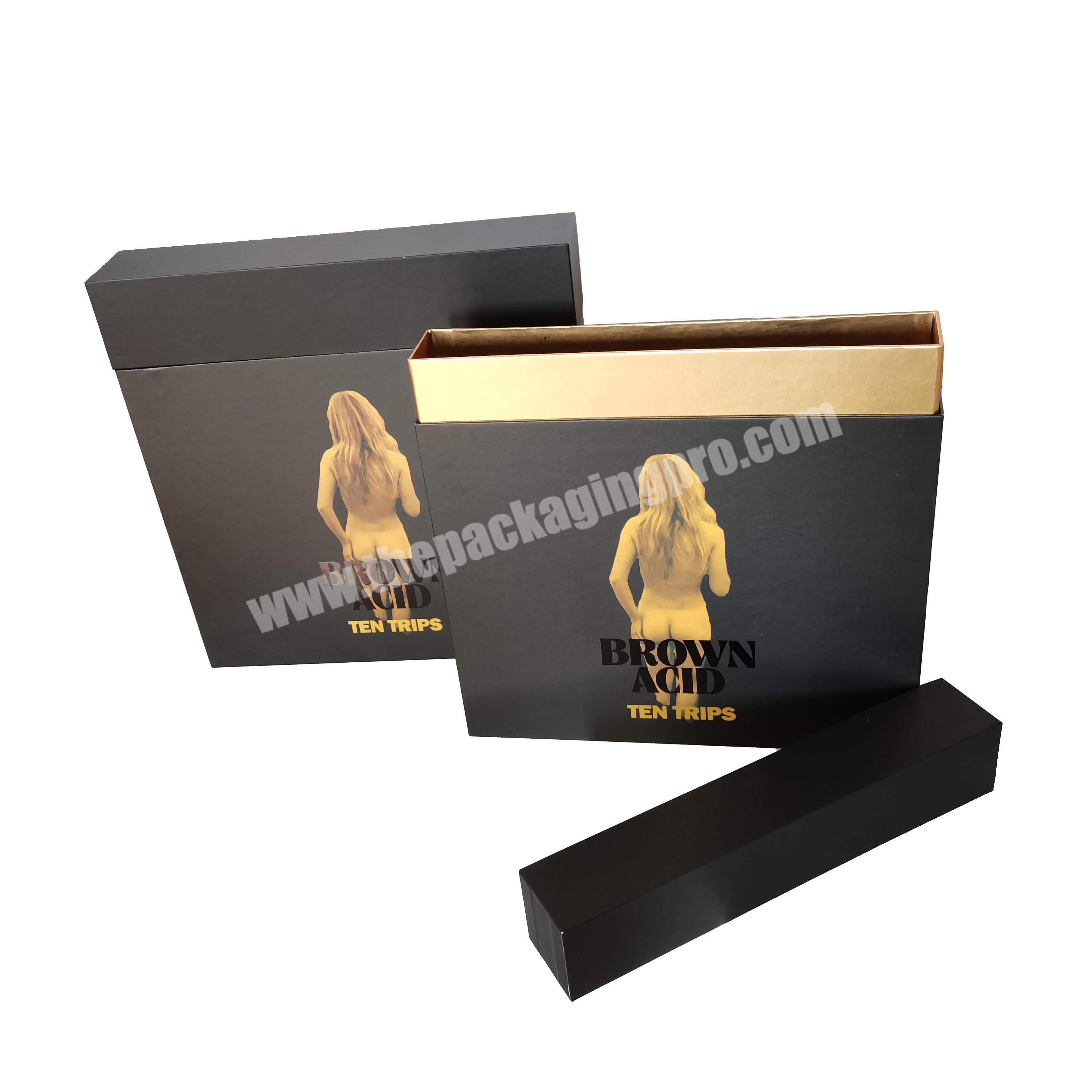 Lid and base matt black slide out CD DVD vinyl record box slipcase packaging box custom logo cardboard slipcase box
