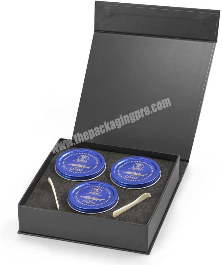 Logo printing magnetic rigid paper caviar packaging gift box with insert