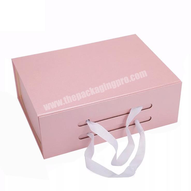 Low MOQ Wholesale Custom Paper Gift Folding Box with Ribbon Wedding Pink Packaging Box Printing Logo