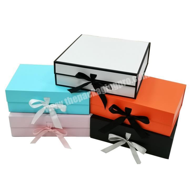 Luxulry Custom Logo Empty Large Magnetic Cardboard Paper Box Shipping Gift Boxes Clothes Folding Box with Bow
