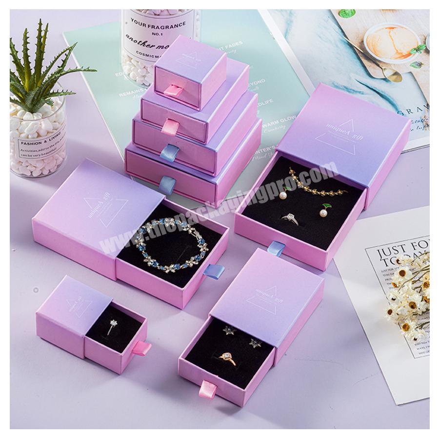 Luxury Custom Logo Printed Pink Paper Box Ring Pendant Necklace Bracelet Jewelry Box Drawer Gift Packaging Box