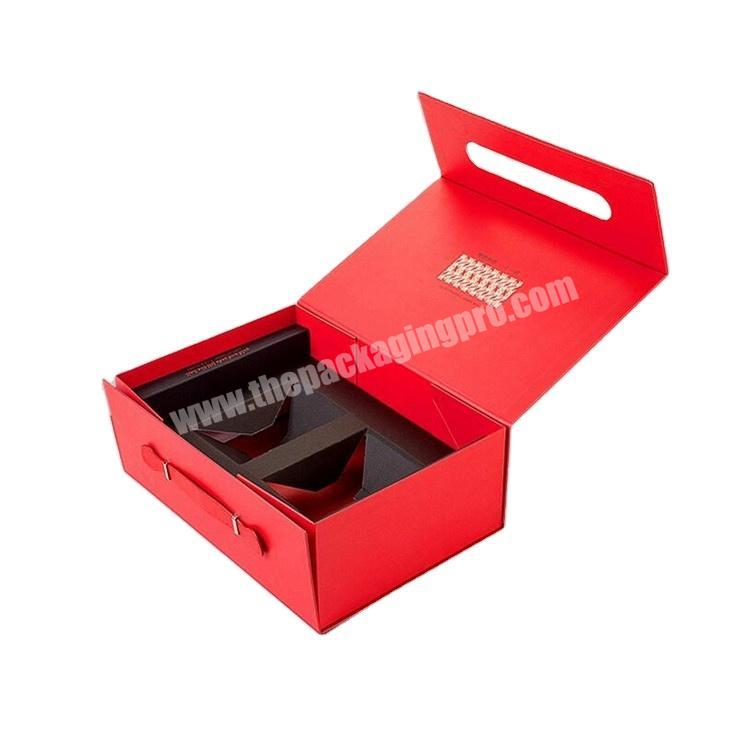 Luxury Custom Logo  Rigid Paper Flap Custom Printed Magnetic Closure Gift Red Magnet Box
