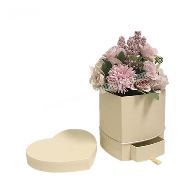 Luxury Customized Heart Shape Flower Gift Package Box Cardboard Box For Flower With Drawer