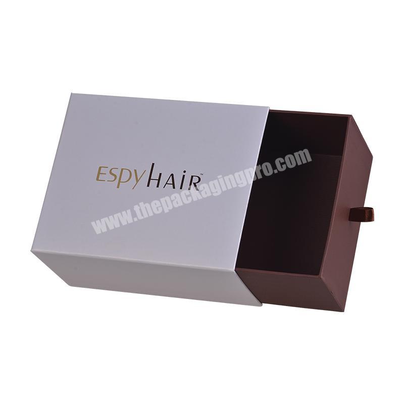 Luxury Pearl Paper Wig Packaging Cardboard Box Gold Stamping Drawer Hair Extension Box