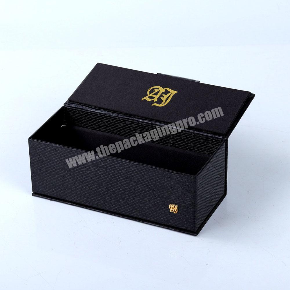 Luxury Perfume Bottle Black Corduroy Texture Paper Box Packaging with Metal Logo