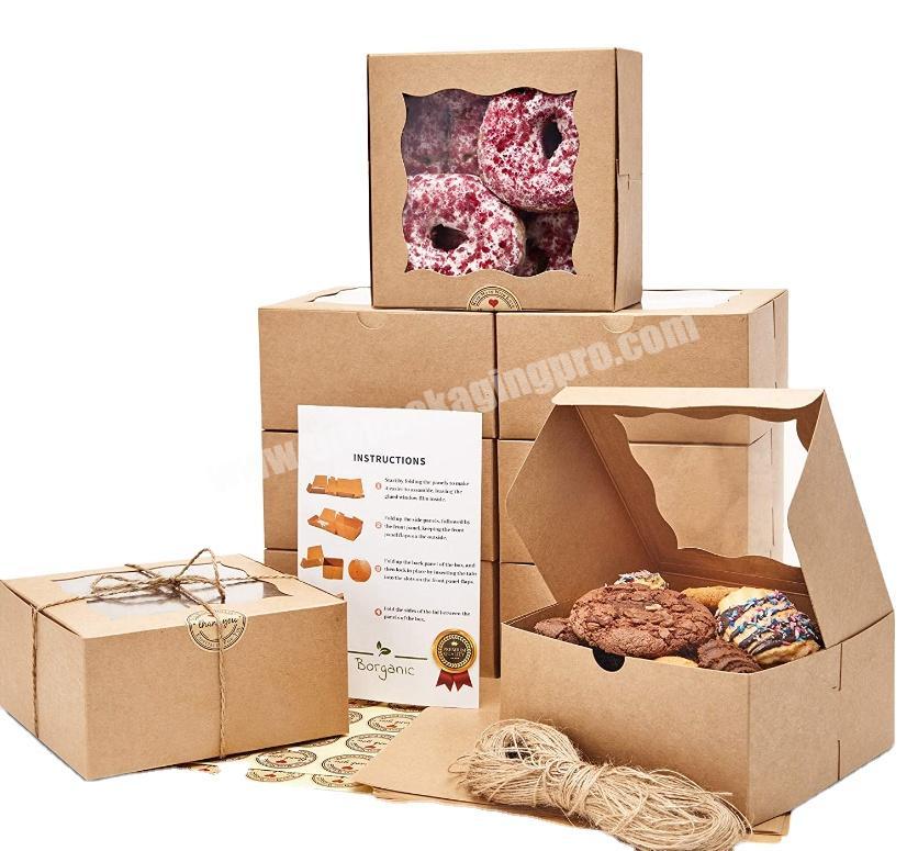 Luxury custom brown bread box suitable for biscuits donuts small cakes cake slices kraft paper box with clear window