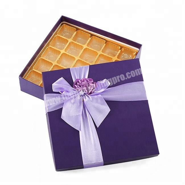 Luxury custom candy chocolate gift paper box purple box packaging for cookies with ribbon