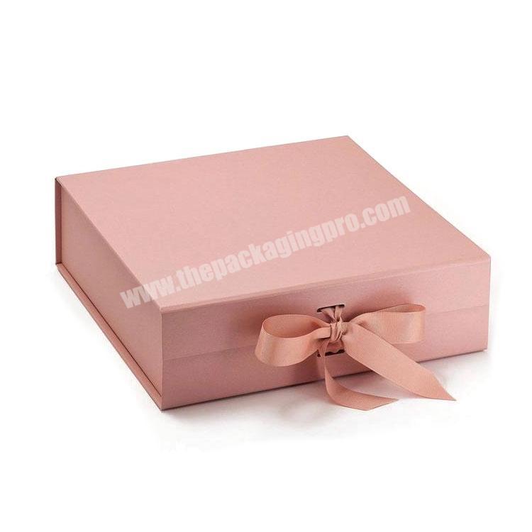 Luxury custom logo magnetic folding paper packaging gift box wholesale with Bow ribbon
