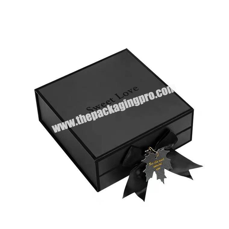 Manufacture wholesale custom black craft gift packaging  paperboard box with ribbon