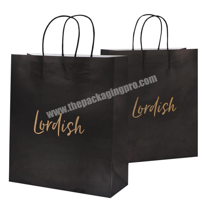 Manufacturer Wholesale Custom Logo Black Craft Packaging Gift Recycle Bag Kraft Paper Shopping Bags with Stamping Gold Logo
