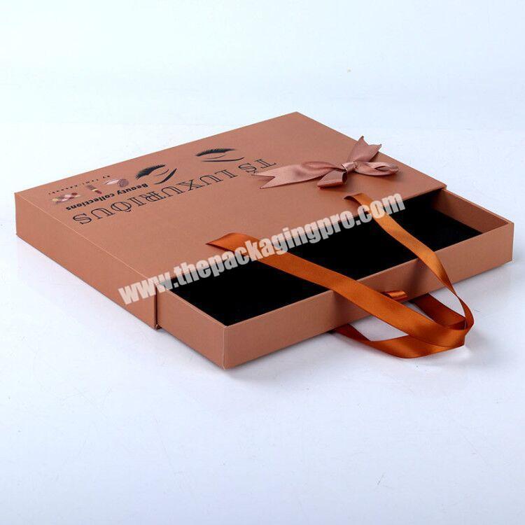Customized Empty Drawer Light Pink Eyelash Case Packaging Boxes with ribbon handle