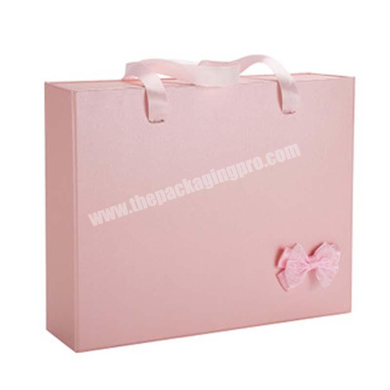 Most popular rectangular pink wedding dress gown pajamas suit scarf gift custom packaging box with handles