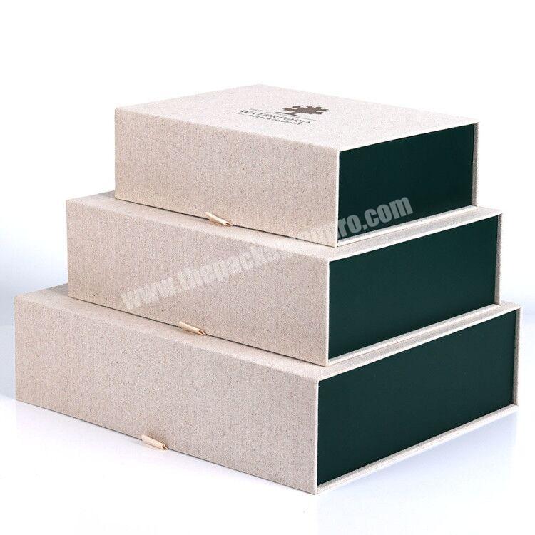 Natural fabric covered gift boxes packaging cardboard with hot stamping logo