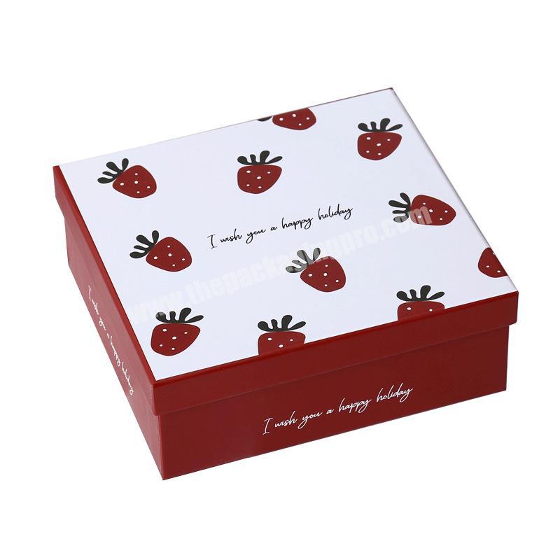 New Arrival Paper Cardboard Strawberry Printed Gift Box Lipstick Cosmetic Scarf Gift Packaging Boxes With Handbag