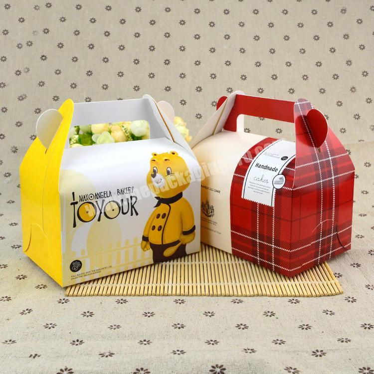 New design custom luxury kraft foldable cartoon birthday cup cake box design with handle paper