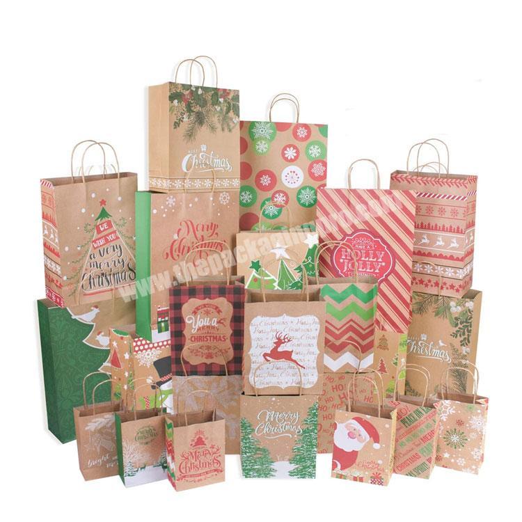 New design recycle OEM bulk beautiful large shopping bouqique Kraft Christmas Gift Bags