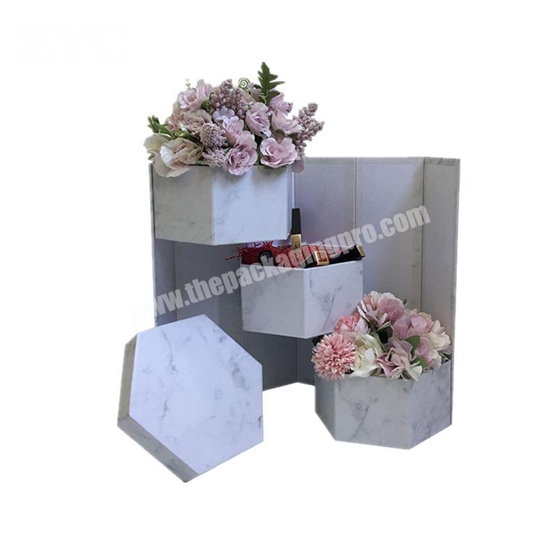 OEM Printed Hexagon Three Tiers Flower Cardboard Packaging Gift Box