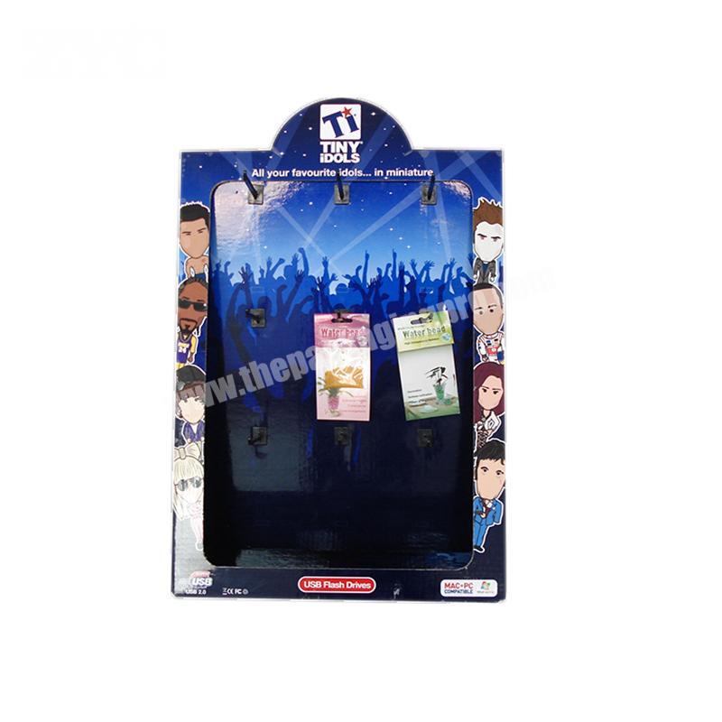 POP Corrugated Cardboard Counter Display Stand PDQ box with Hooks for Hanging Products