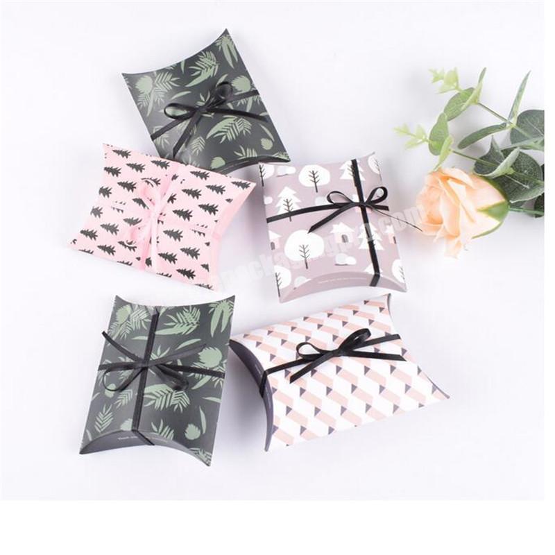 Packaging custom logo printed foldable recycled kraft paper pillow box  chocolate candy gift box
