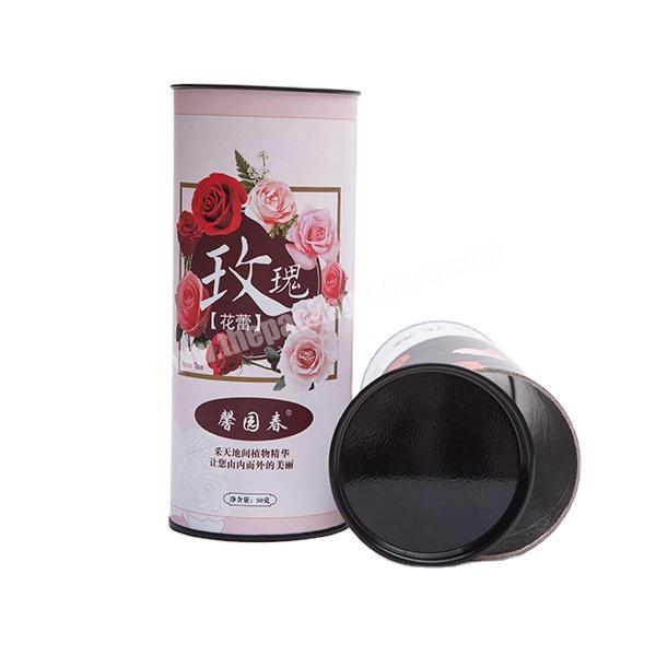 Packaging custom round paper tube cylinder round box with iron lid with rose tea