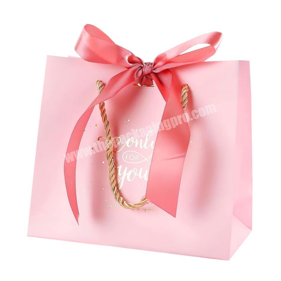 Pink Custom Shopping Paper Packaging Bag With Your Own Logo Carrier Wholesales