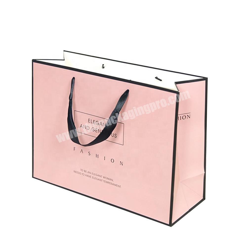 Pink Matte Wedding Gift Paper Bags with Black Ribbon