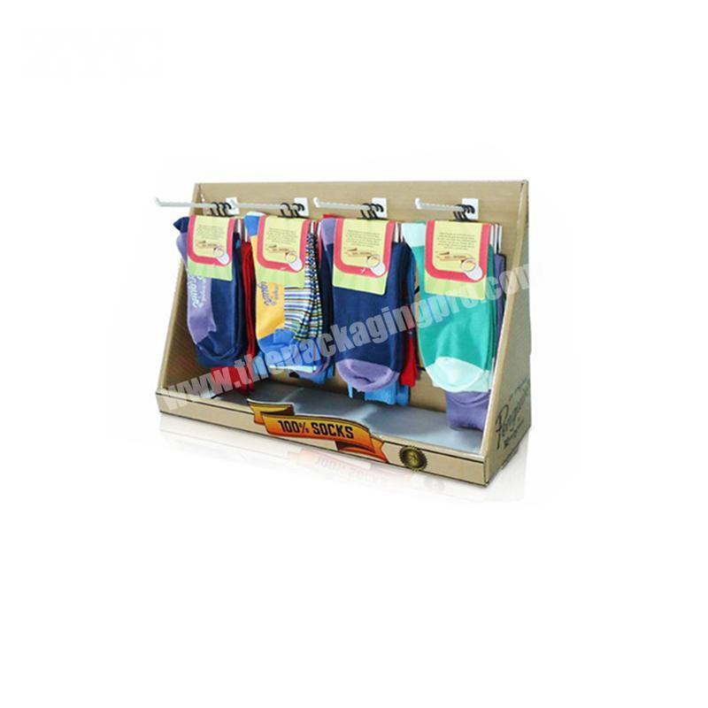 Point of Sale Cardboard PDQ Display Stand with Hooks for Socks