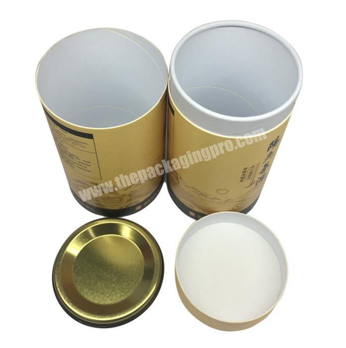 Recyclable bond paper packing round paper tube in packaging tube with metal lid for tea packaging
