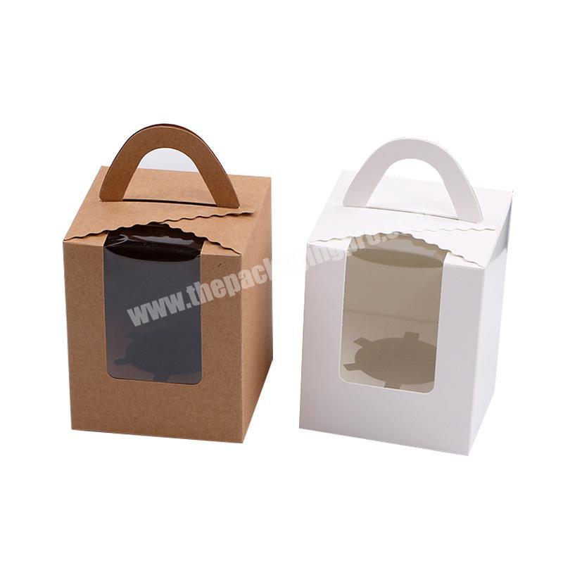 Recycled Kraft Paper Cup Cake Box With PVC Window and Handle