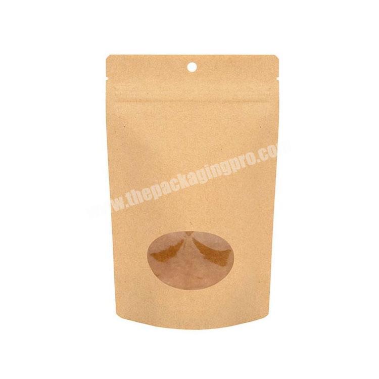 Recycled biodegradable brown ziplock Kraft paper Eco Stand Up packaging Pouch bags w/Oval Window