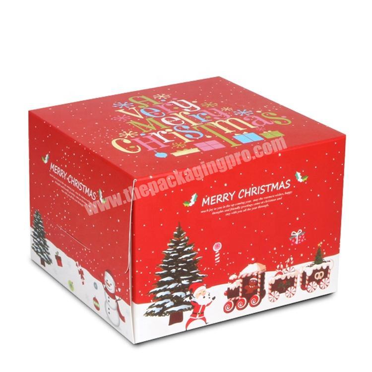 Red printed christmas cake box with handle