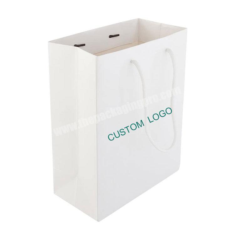 Reusable glossy finish white cardboard rope handles shopping packing paper party gift bags
