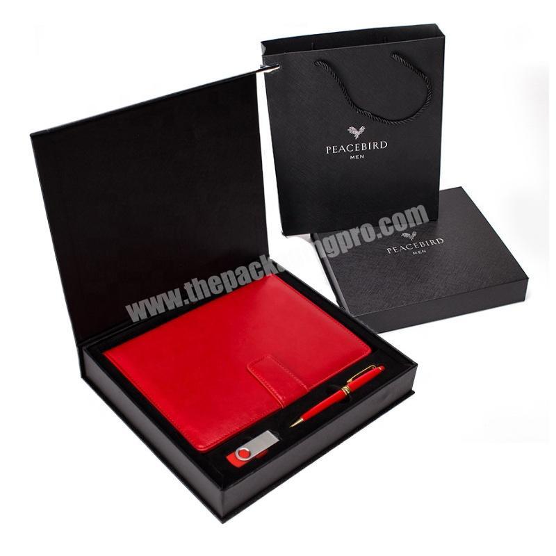 STOCK free printing logo leather notebook mobile power bank notebook with gift box packing
