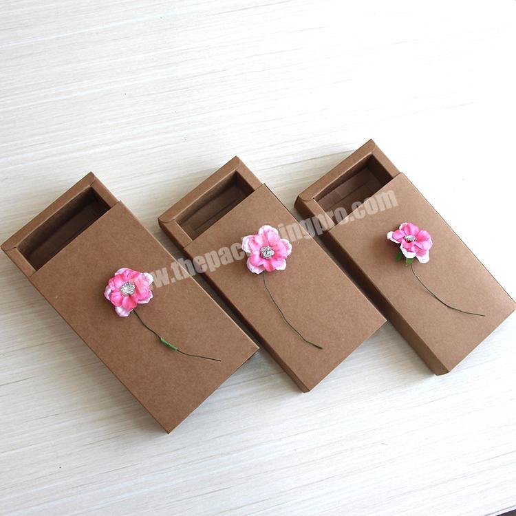 Sliding Garis Tandem Design Candy Custom Jewelry and Pouch Bag White Flower Drawer Box Gift Packaging Kraft Paper Paperboard YY