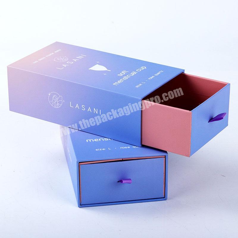 Soft menstrual cup custom different design pull out packaging boxes safe and environmentally friendly