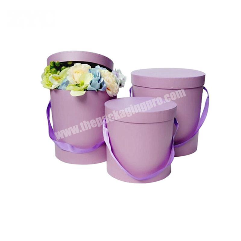 Solid Color Three-piece Cardboard Gift Box Paper Flower Bucket Round Boxes