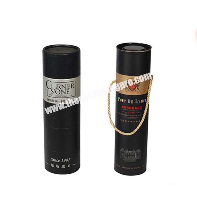 Custom Gift Boxes Recyclable Round Kraft Paper Cardboard Tube Packaging For Wine Bottle Packaging with Rope Handle