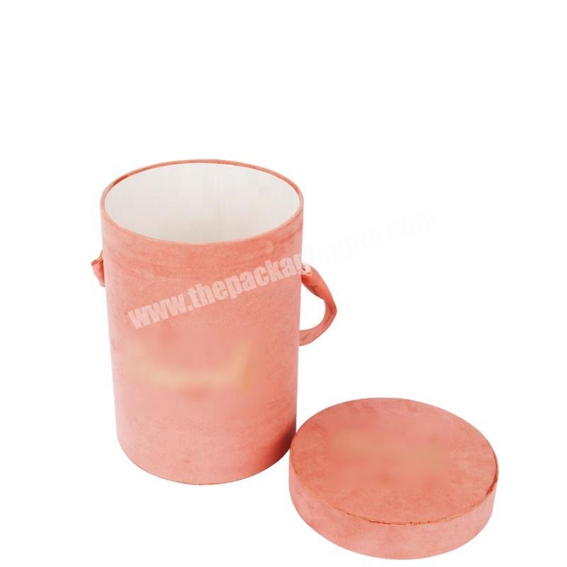 Tea Packaging Tube Velvet Box Pink Round Paper Eco Friendly Custom China with Ribbon Handle Lid+bottom Paperboard Handmade Kexin