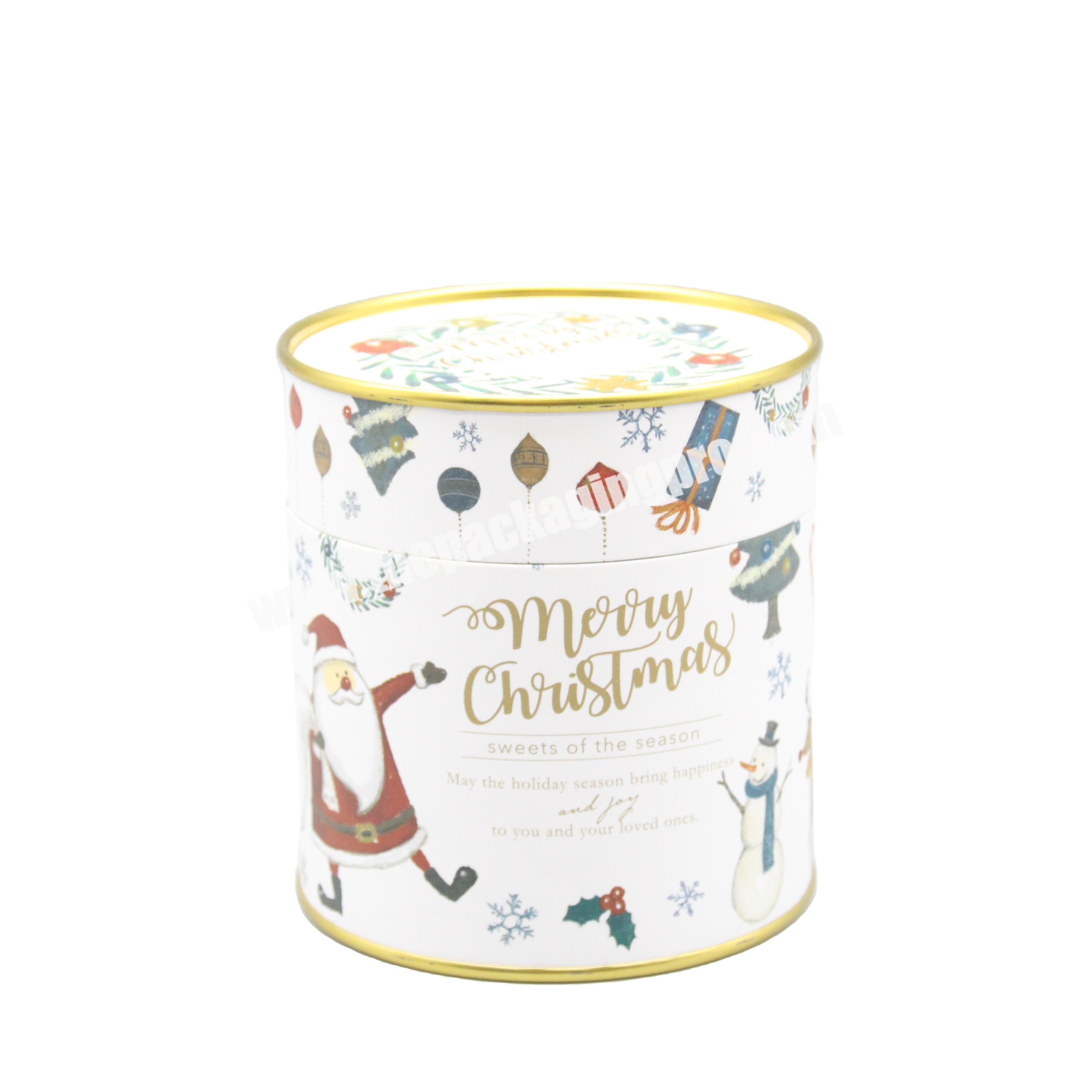 Tin lid Christmas candy paper tube box krft cylinder packaging customize printing paper box