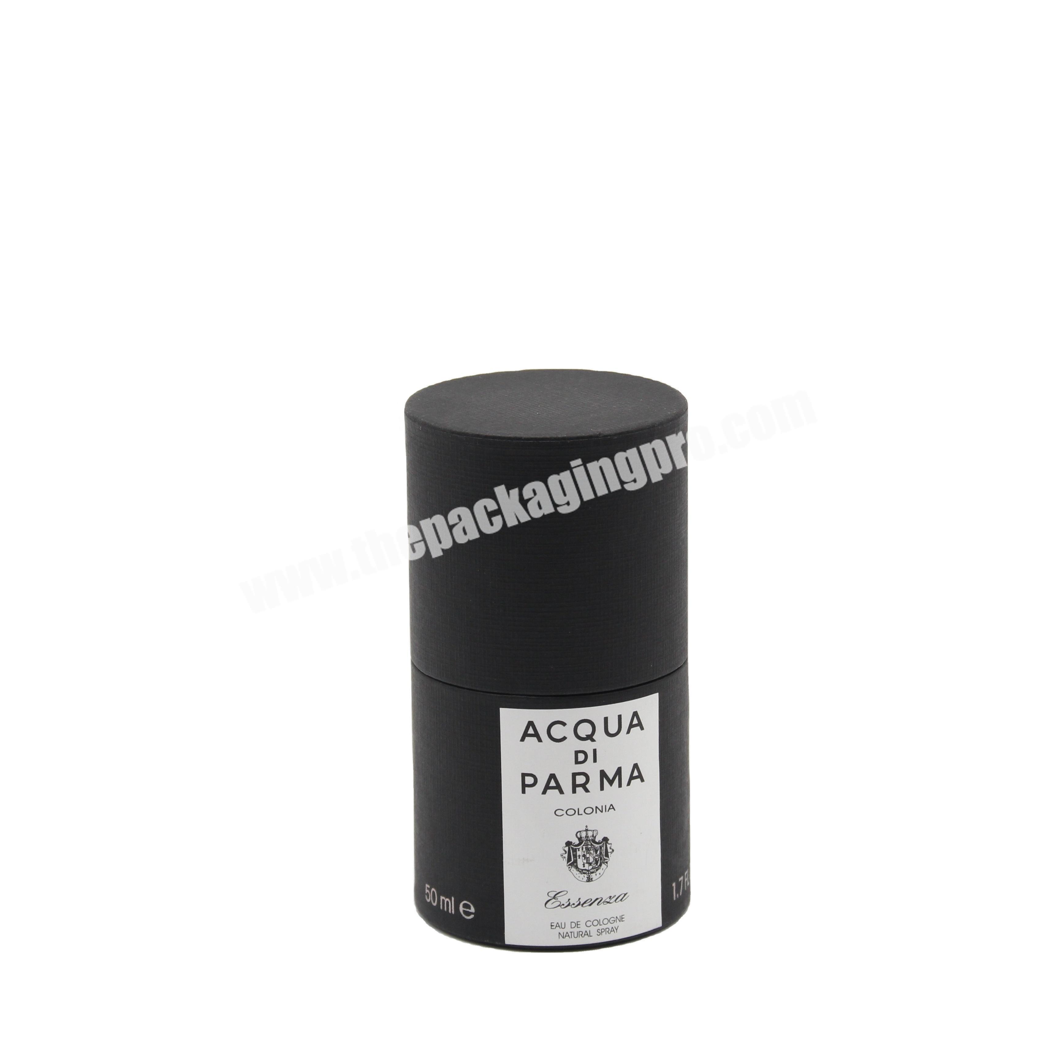 Top Quality perfume Tube box/black Paper Tube with linen texture paper flap lid and bottom