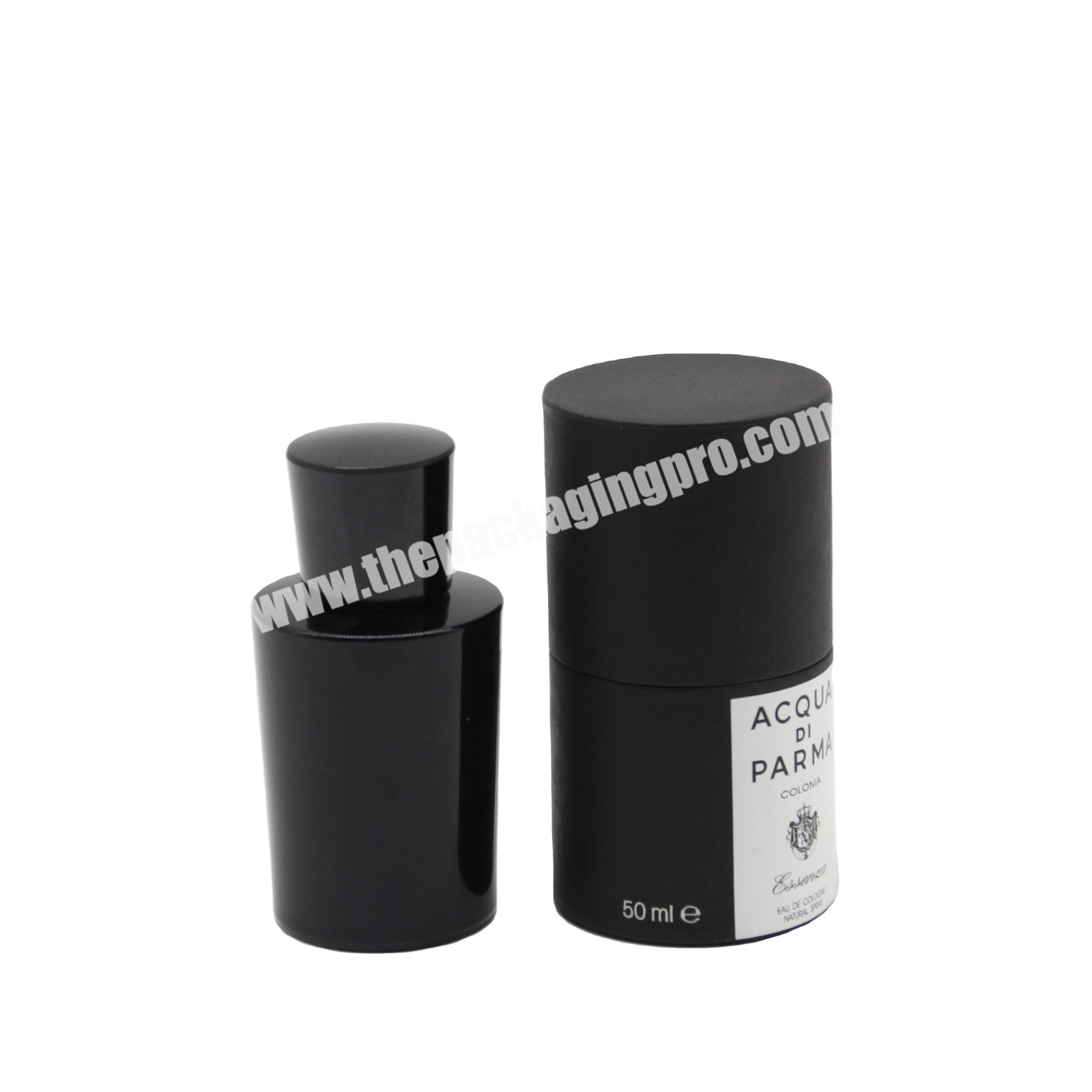Top Quality perfume Tube box/black Paper Tube with linen texture paper flap lid and bottom
