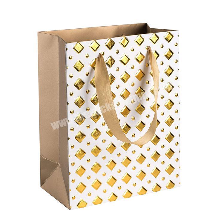 Unique Design Foil reusable Durable Ribbon Handles Stamped Paper carrier craft Gift Bags