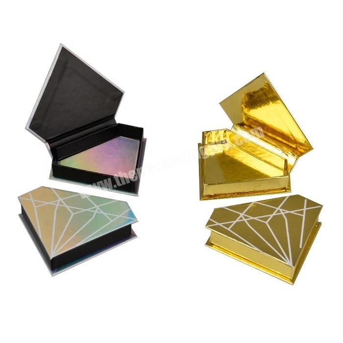 Unique Diamond Shape  False Eyelash Box Wholesale Custom Luxury Magnetic Holographic Eyelash Packaging Box  with logo
