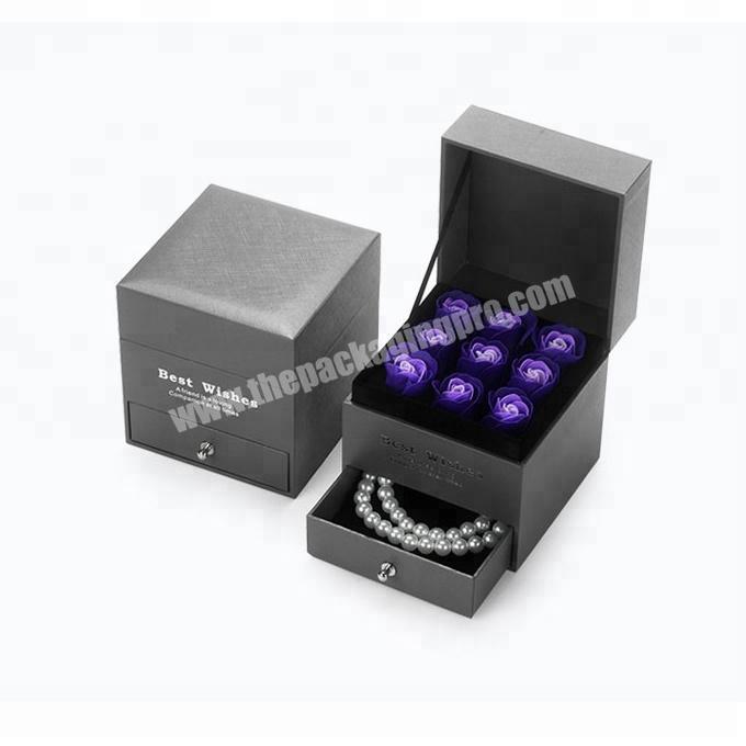 Velvet Metal Tab Silver Stamping Packing Items 1807141 Cardboard Cube Flower Jewelry Packaging Two Layers Gift Box with Drawer