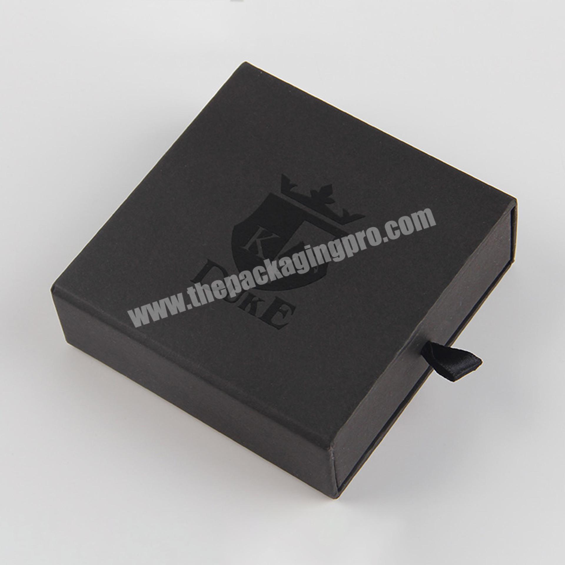 Wholesale Black Custom UV Logo Printed Luxury  Drawer Sliding Gift Packaging Box