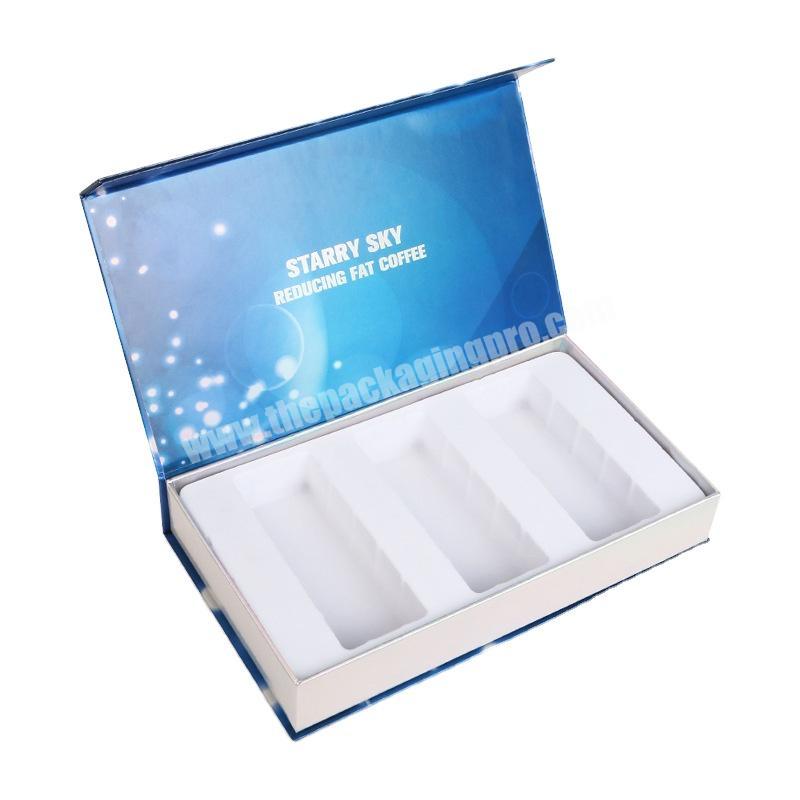 Wholesale Custom Blue Paper Cardboard Magnetic Book Coffee Gift Packaging Boxes With Insert