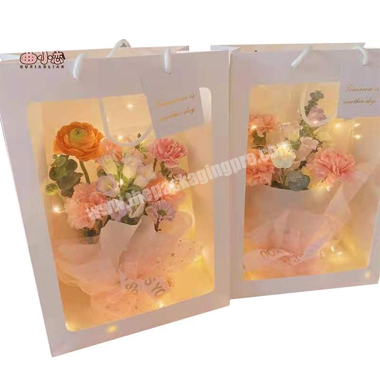 Wholesale Custom Logo Visible Portable Bouquet Flower Gift Packing Paper Bag With Clear Window